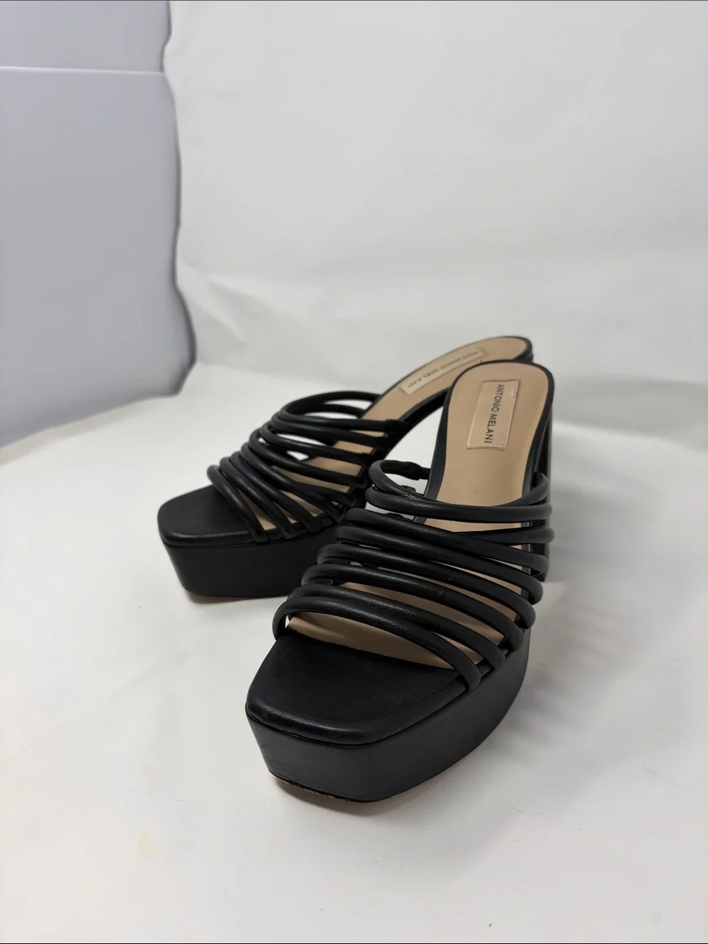 Antonio Melani Black Strappy Platform Mule Sandals Size 7 Excellent Condition